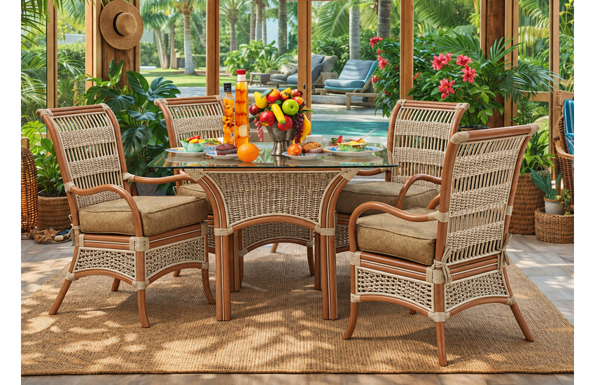Crestwood Bay Rattan Dining Set of 5- Natural