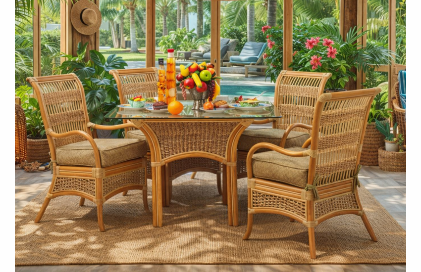 Crestwood Bay Rattan Dining Set of 5- Natural