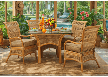 Crestwood Bay Rattan Dining Set of 5- Natural
