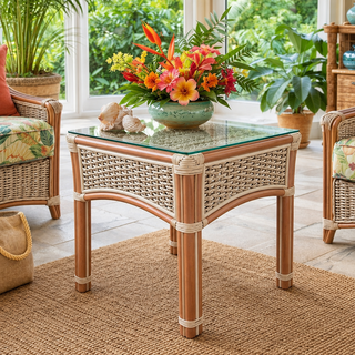 Crestwood Bay Rattan End Table With Glass Top