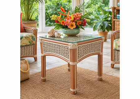 Crestwood Bay Rattan End Table With Glass Top