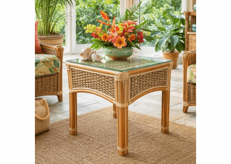 Crestwood Bay Rattan End Table With Glass Top