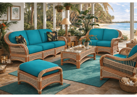 Crestwood Bay Rattan Set of 6 - Sofa, Loveseat, Chair, Ottoman, End Table, Coffee Table