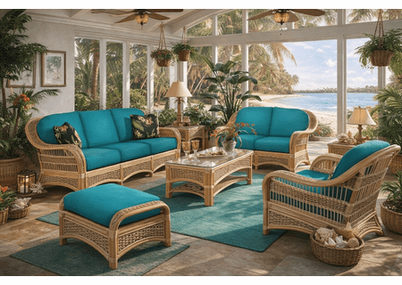 Crestwood Bay Rattan Set of 6 - Sofa, Loveseat, Chair, Ottoman, End Table, Coffee Table