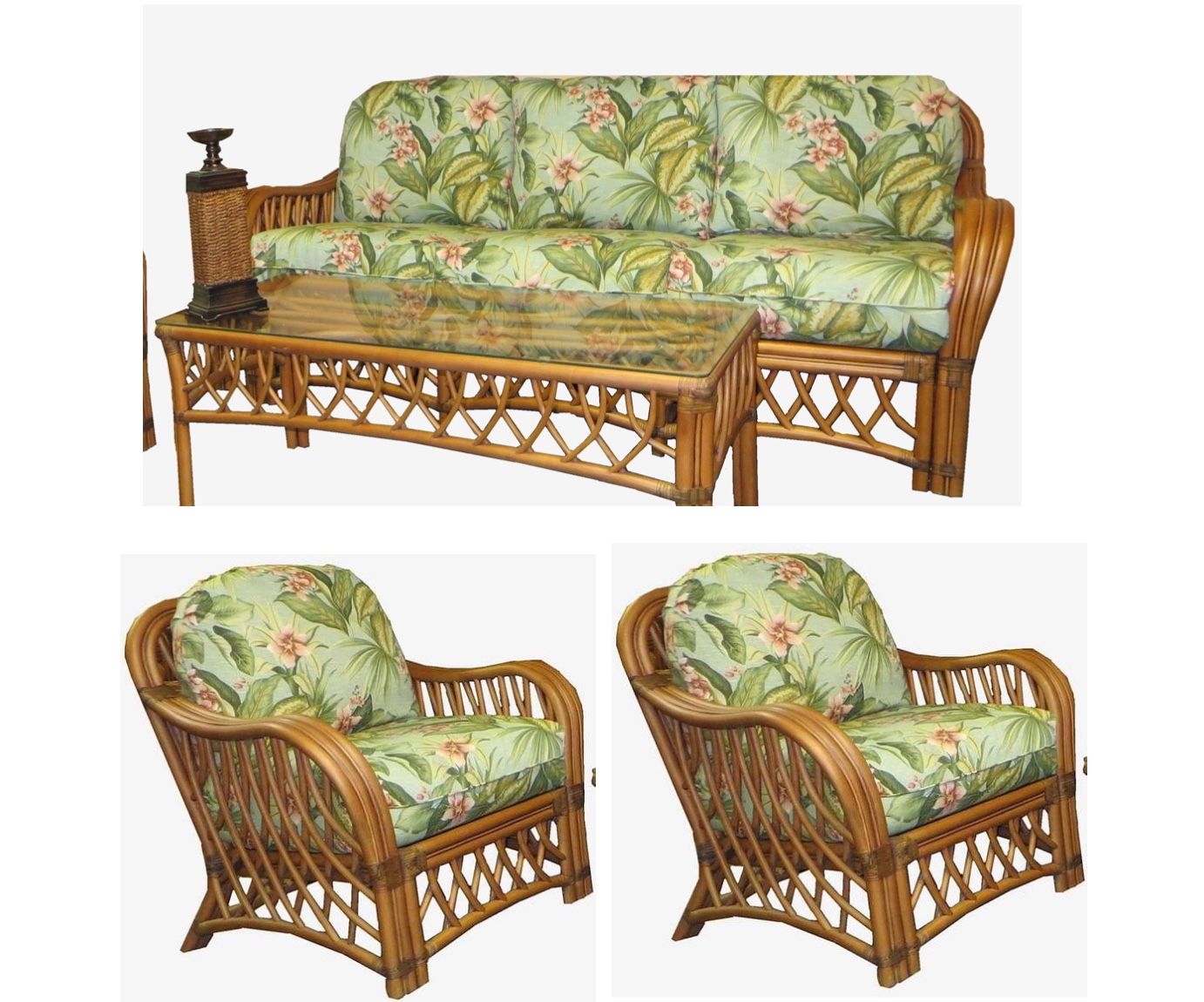 Crystal Lake Rattan Set of 3 2 Chairs and Sofa