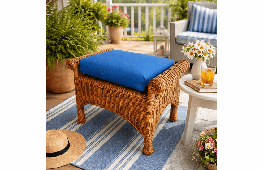 Diamond Wicker Ottoman-Natural Wicker 