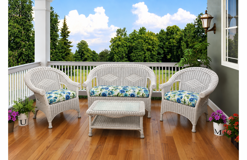 Diamond Wicker Set of 4 2 Chair, Loveseat, Coffee Table