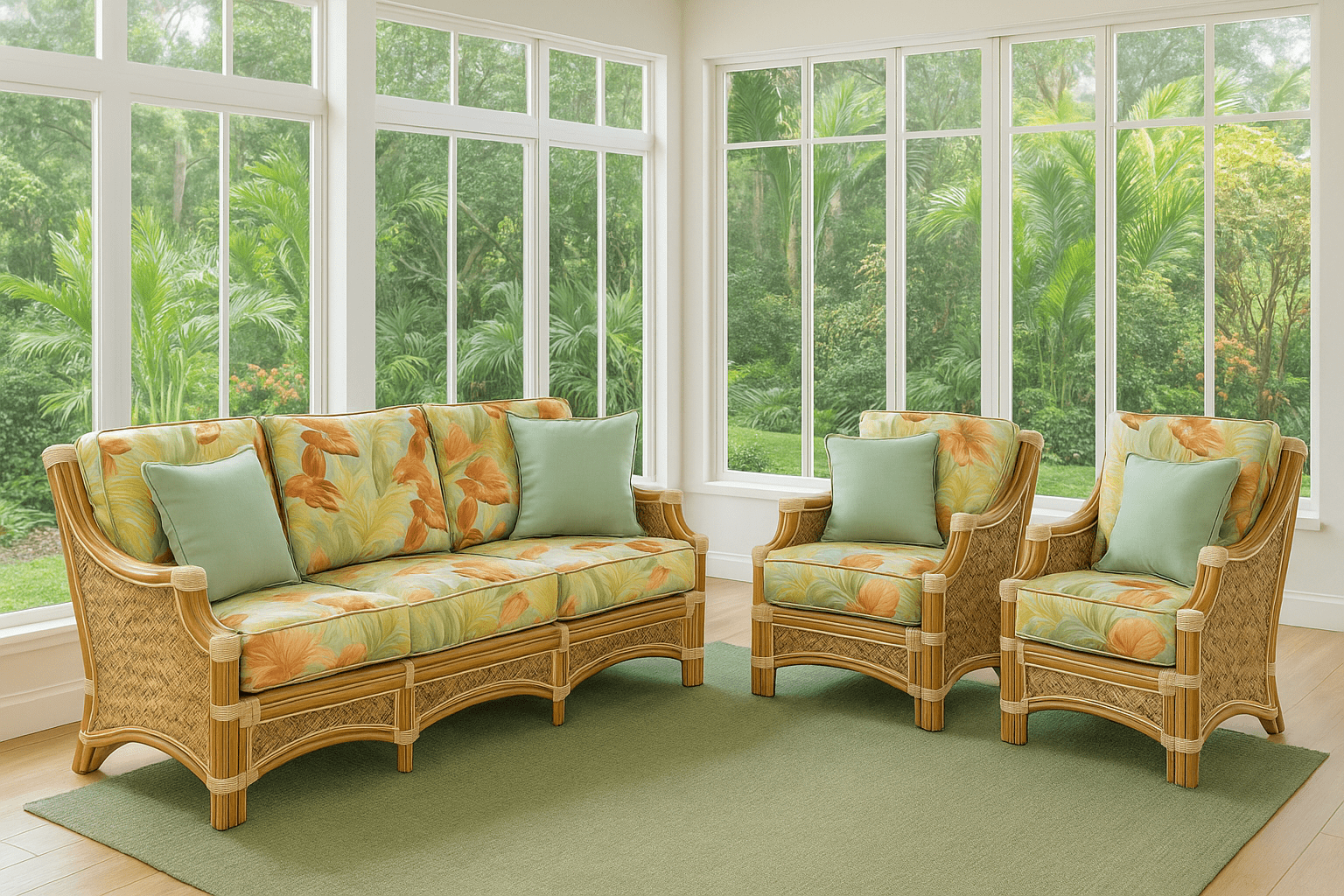 Maui Natural Rattan Set of 3: 2 Chairs and Sofa