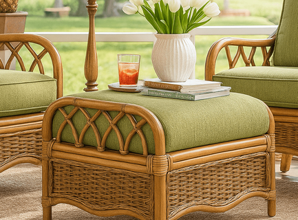 Braxton Culler Everglades Rattan Ottoman: Shown in Honey Finish