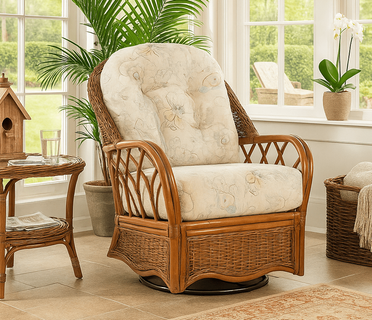 Braxton Culler Everglades Rattan Swivel Rocker: Shown in Havana Finish