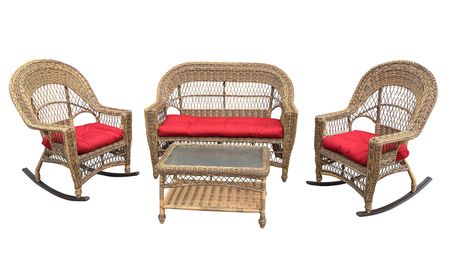 Cape Cod Outdoor Wicker Set of 4 in Natural Finish (2 Rockers, Loveseat, Coffee Table)