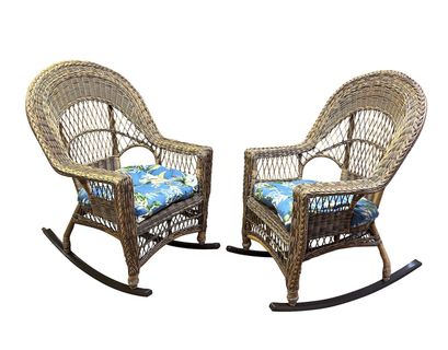 Outdoor Wicker Cape Cod Rockers Set of 2 In Natural Finish
