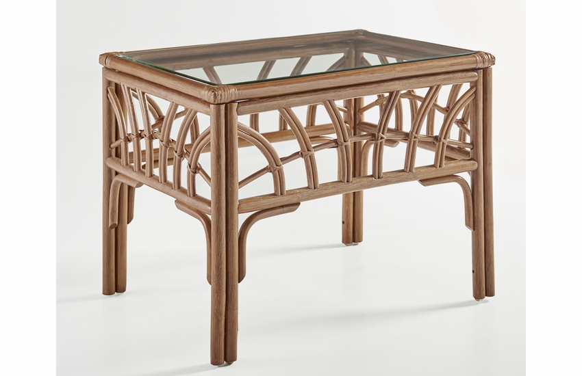 Kalusa Beach Rattan End Table with Glass Top