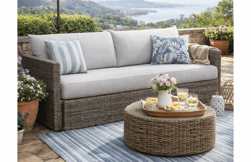 Lane Venture Ashford Wicker Sofa (Bench Cushion Bottom)