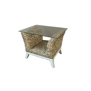 Palm Beach Banana Leaf End Table With Glass Top