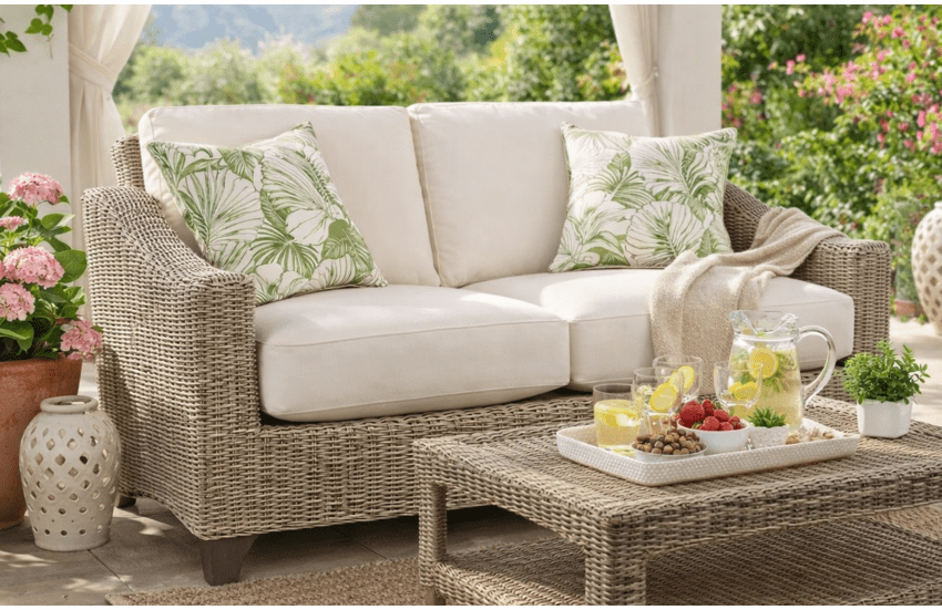 Lane Venture Requisite Wicker Loveseat-Shown in Bone