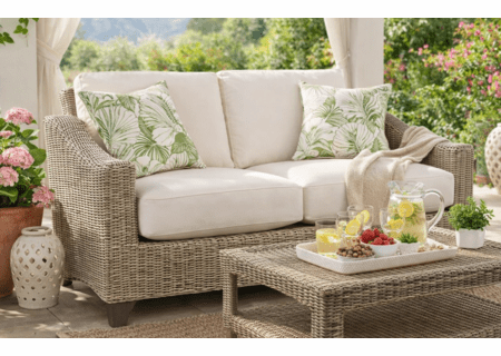 Lane Venture Requisite Wicker Loveseat-Shown in Bone