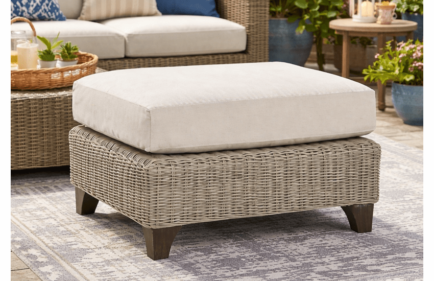 Lane Venture Requisite Wicker Ottoman-Shown in Bone