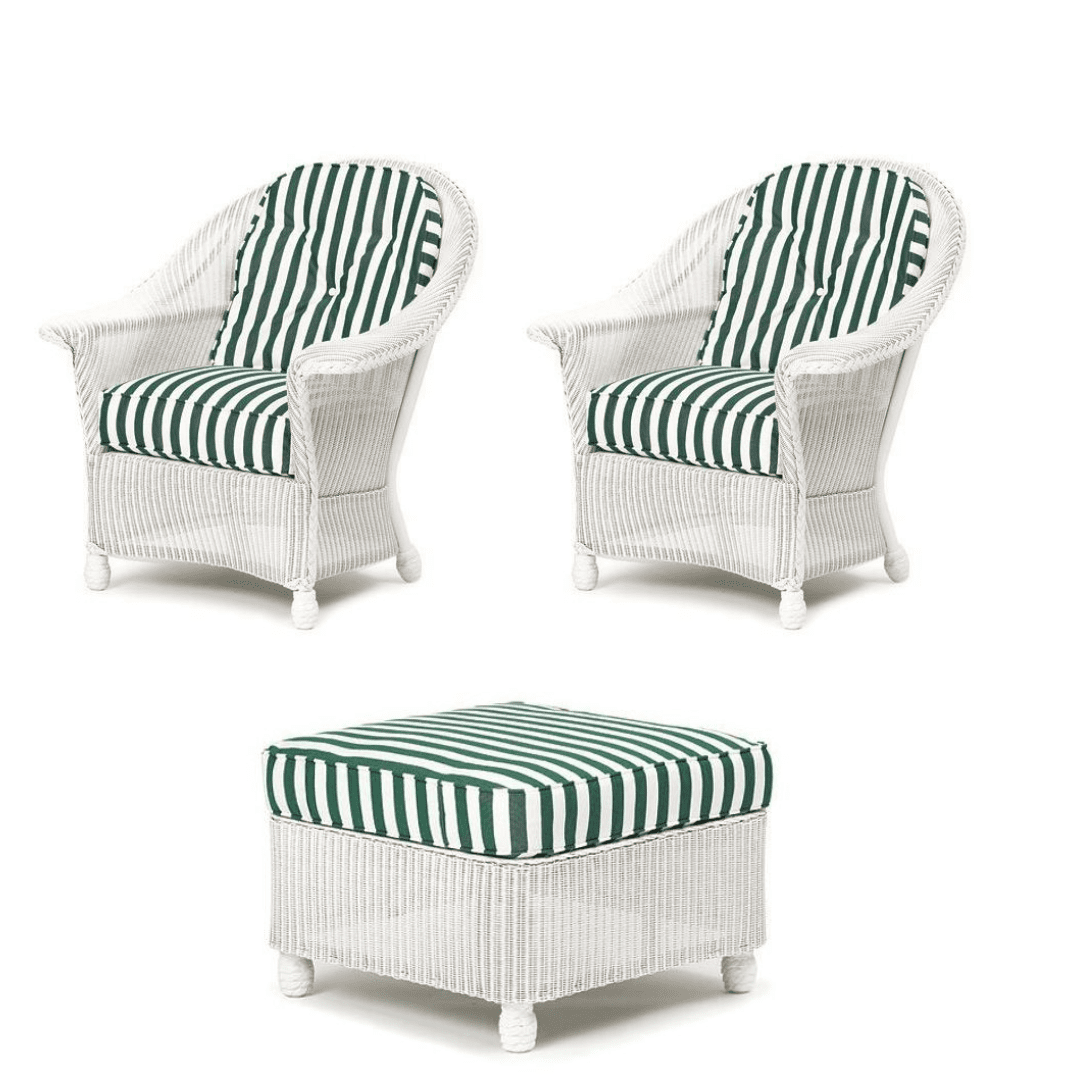 Lloyd Flanders Front Porch Quickship Set of 3 2 Chairs and 1 Ottoman