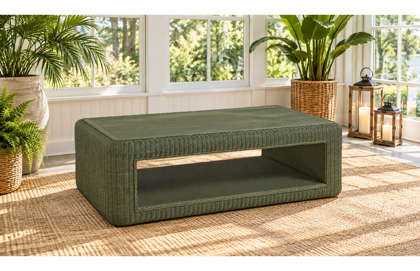 Braxton Culler Luma Wicker Coffee Table With Casters (Available in 30 Finish Choices)