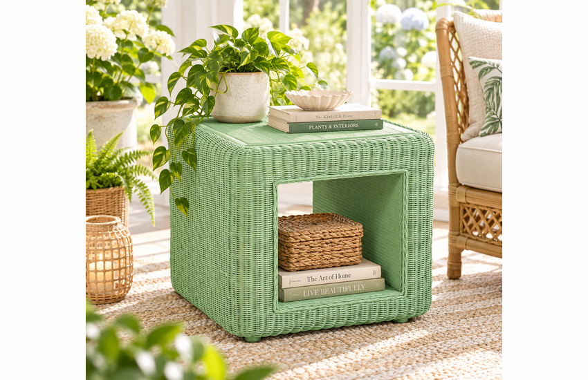 Braxton Culler Luma Wicker End Table With Bottom Shelf (Available in 30 Finish Choices)