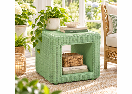 Braxton Culler Luma Wicker End Table With Bottom Shelf (Available in 30 Finish Choices)