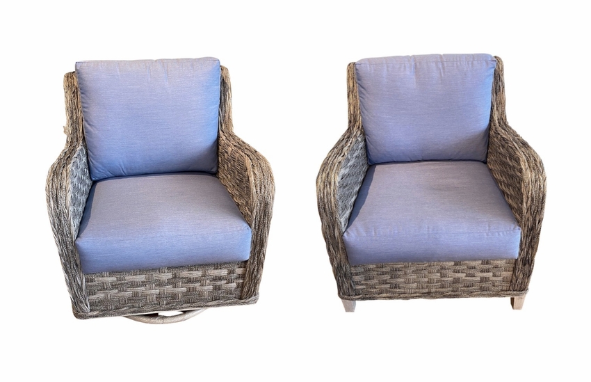 Marco Island Outdoor Wicker Swivel Chair and Lounge Chair Set of 2 With Sunbrella Fabric