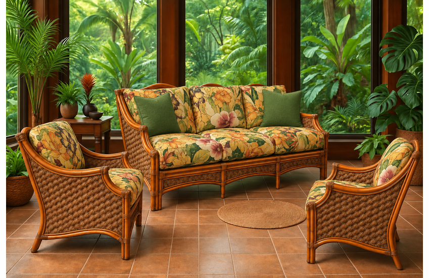 Maui Brownwash Rattan Set Of 3: 2 Chairs and Sofa