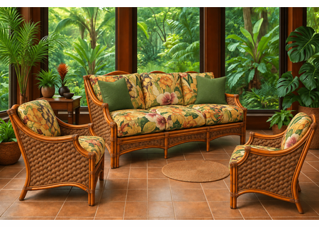 Maui Brownwash Rattan Set Of 3: 2 Chairs and Sofa