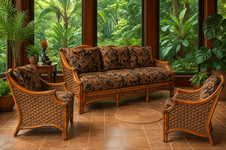 Spice Islands Mauna Loa Brownwash Rattan Set Of 3: 2 Chairs and Sofa