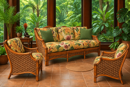 Maui Brownwash Rattan Set Of 3: 2 Chairs and Sofa