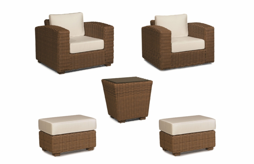 Monaco Outdoor Wicker Set of 5 2 Chairs,2 Ottomans and 1 End Table...