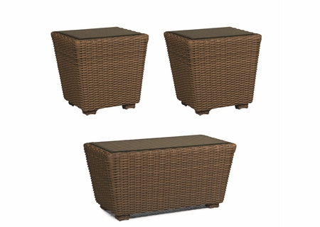 Monaco Outdoor Wicker Table Set: 2 End Tables and 1 Coffee Table