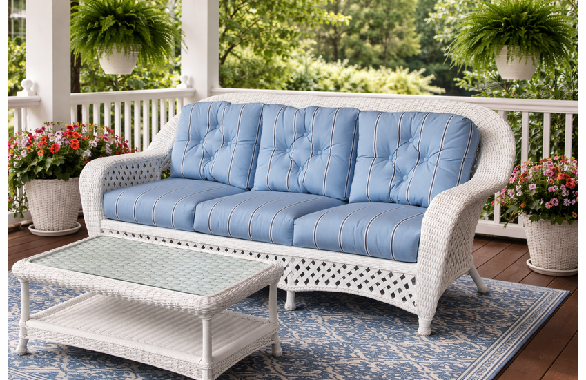 Montauk Outdoor Wicker White Sofa