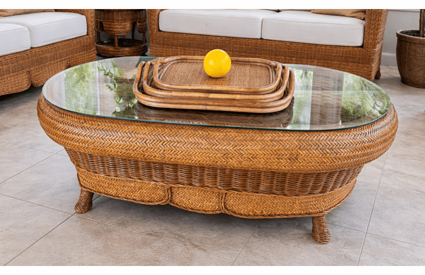 Morocco Wicker Coffee Table With Glass Top