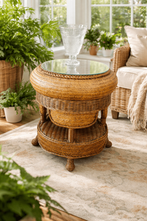 Morocco Wicker End Table With Glass Top