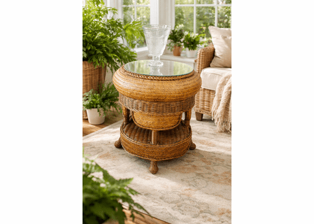 Morocco Wicker End Table With Glass Top
