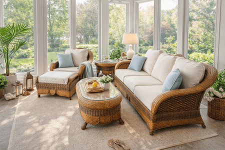 Morocco Wicker Set Of 5 (Sofa, Chair, Ottoman, End Table, Coffee Table)