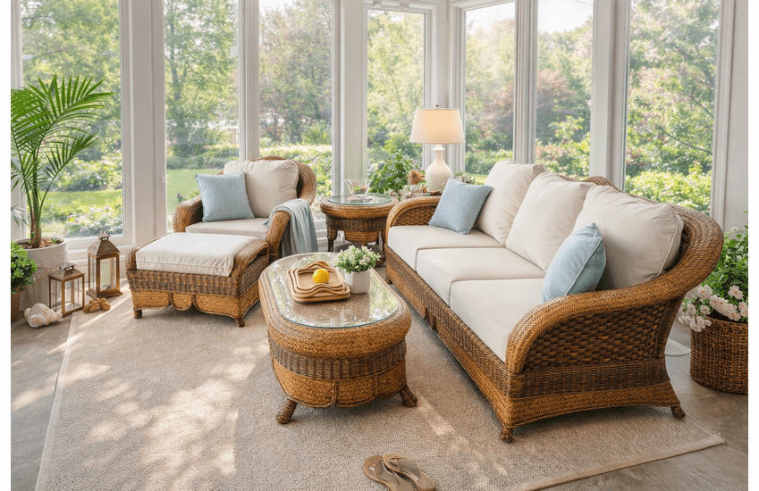 Morocco Wicker Set Of 5 (Sofa, Chair, Ottoman, End Table, Coffee Table)