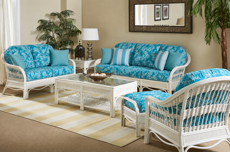 Nantucket Rattan Set of 6: Sofa, Loveseat, Chair, Ottoman, End Table, Coffee Table