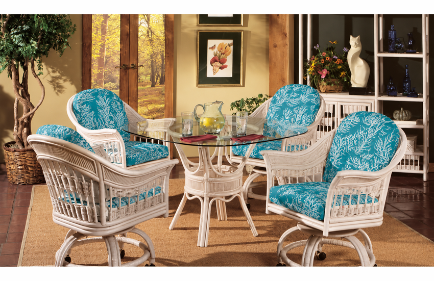 Nantucket Rattan Tilt Swivel Castered dining set of 5