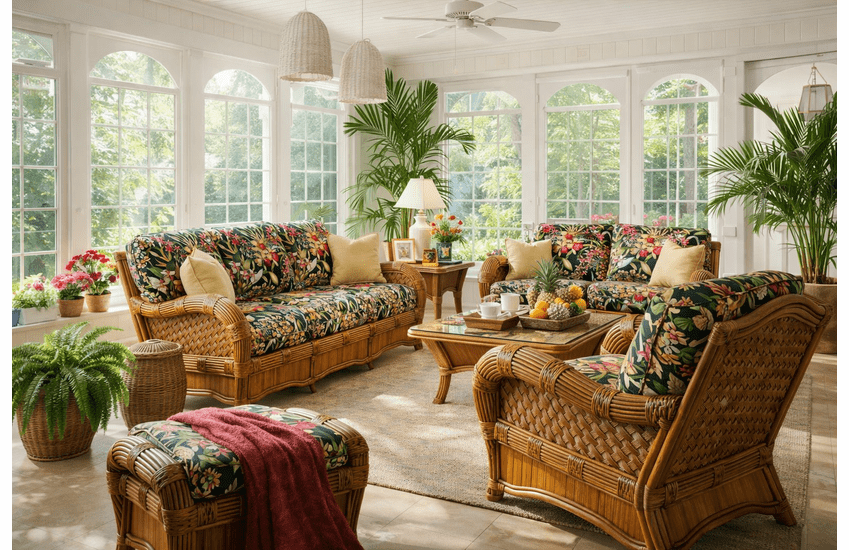 New Delhi Rattan Furniture Set of 5- Loveseat Not Included