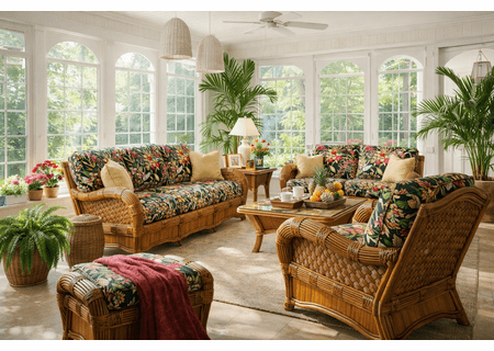 New Delhi Rattan Furniture Set of 5- Loveseat Not Included 