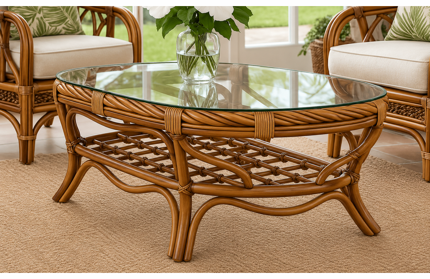 New Twist Rattan Coffee Table with Glass Top