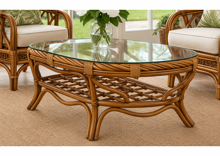 New Twist Rattan Coffee Table with Glass Top