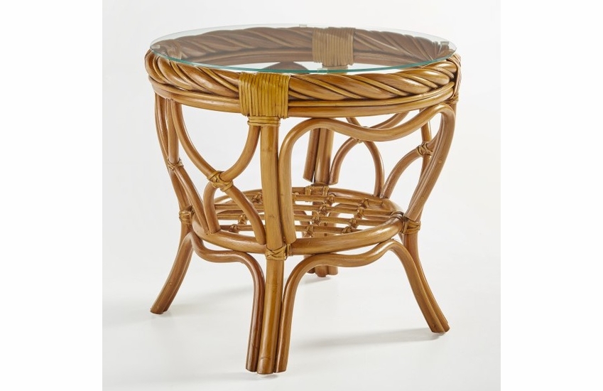 New Twist Rattan End Table with Glass Top
