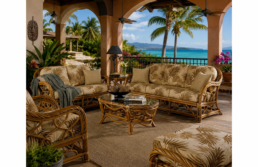 New Twist Rattan Set of 6: Sofa, Loveseat, Chair, Ottoman, End Table and Coffee Table