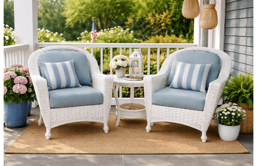 North Cape Outdoor Wicker Set of 2 Chairs with Sunbrella Spa Fabric