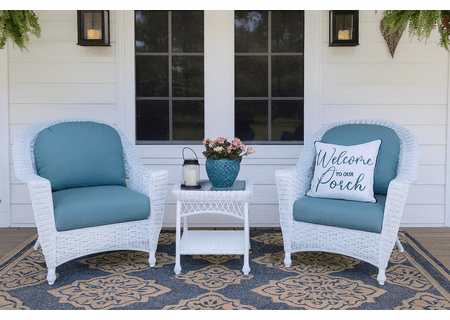 North Cape White Wicker Set of 3 - 2 Chairs and 1 End Table With Sunbrella Spa Fabric