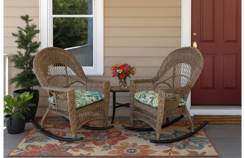 Outdoor Wicker Cape Cod Rockers Set of 2 In Natural Finish